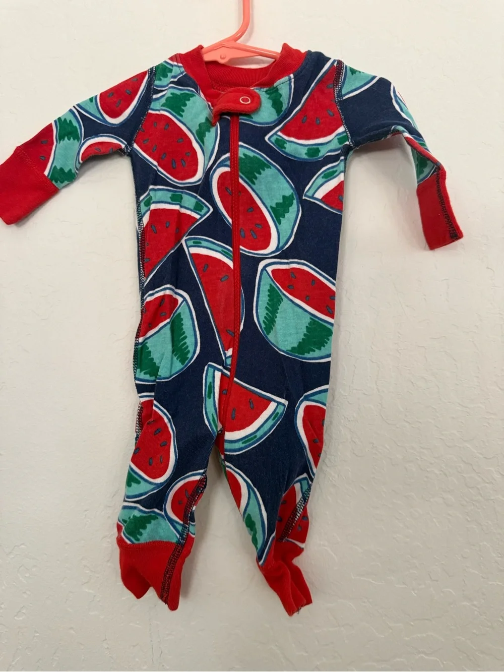 Hanna Andersson Navy Watermelon Print One-Piece Footie - Red Trim